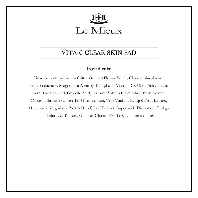 Le Mieux Vita-C Clear Skin Pad - Triple-Action Facial Exfoliant Pads with Glycolic Acid Pads & Antioxidant Vitamin C (2 oz / 30 pads)