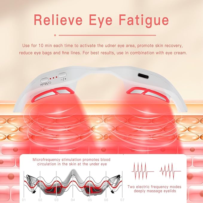 Under Eye Red Light Therapy Massager, Red Light Therapy Eyelift Device with Microcurrent, Under Eyes Red Light Therapy Glasses Treatment Eye Bags Dark Circles Puffiness Wrinkles Fine Lines