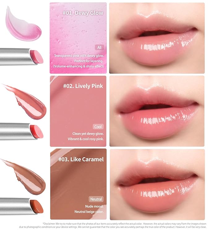 Heart Percent Dote On Mood Dewy Melting Lipstick High-Shine Glow & Wet Look Glossy Finish Lip Color, #01. Dewy Glow