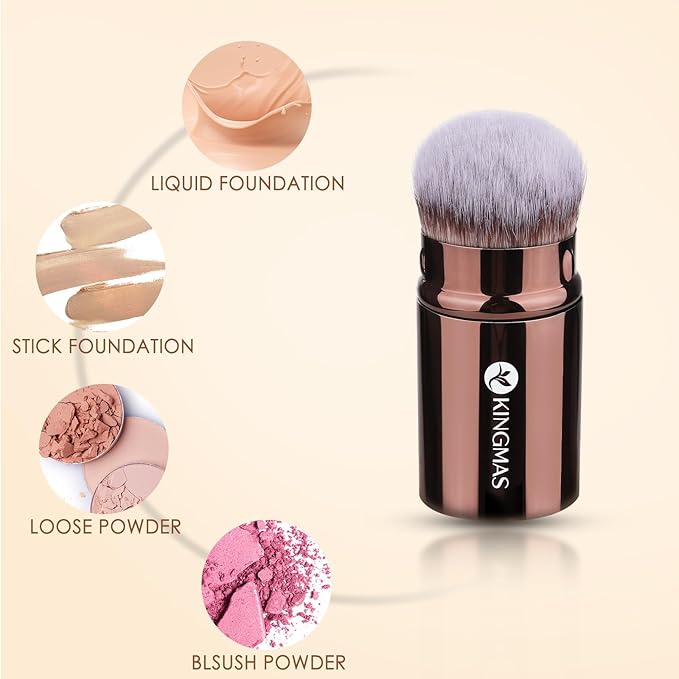 KINGMAS Makeup Brush Powder Puff Set, Foundation Concealer Contour Makeup Brushes, Flawless kabuki Brush Face Velour Puff for Foundation Blush Bronzer Contour Concealer, 3 Brushes & 3 Powder Puff