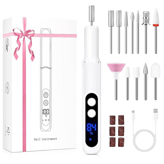Electric Nail File, Professional Manicure Pedicure Kit, Cordless Nail Drill Kit, Rechargeable Nail Drill 3 Speeds Hand Foot Care Tool for Nail Grind Trim Polish
