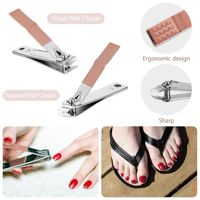 Geosar 50 Set Travel Manicure Kit Nail Clippers Pedicure Professional Nail Care Tools Stainless Steel Grooming Set with Portable Travel Case Gifts for Mother Father(8 In1,Rose Gold)