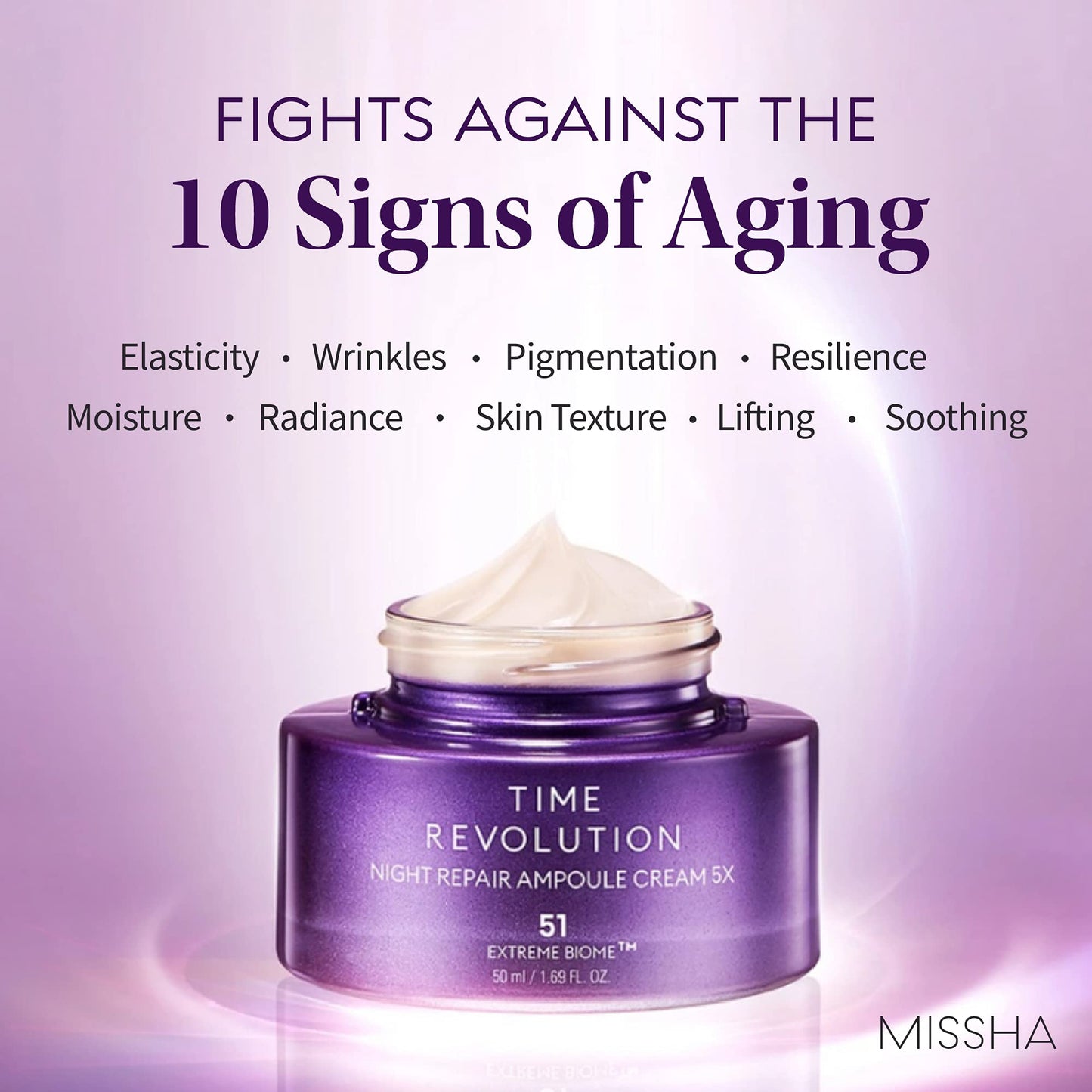 MISSHA Time Revolution Night Repair Ampoule Cream (5th Gen) 1.69 Fl Oz - Triple Fermented Deep-Sleep Night Cream - Overnight Care for Enhanced Radiance, Korean Skincare