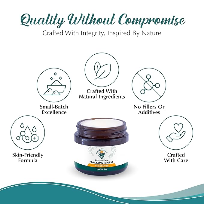 Dr. Dave's Primal Essence Grass Fed Beef Tallow Balm for Face and Body with Shea Butter, Organic Jojoba Oil, Honey, and Beeswax – Beef Tallow for Skin – Unscented Balm – 2 oz