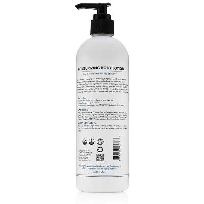 Moisturizer for Sensitive Skin 16oz: Non Comedogenic Zinc Oxide Lotion - Parabens Free Hypoallergenic Fragrance Free - Sun Protection for Oily and Combination Skins - Argan Oil Vegan No Gluten