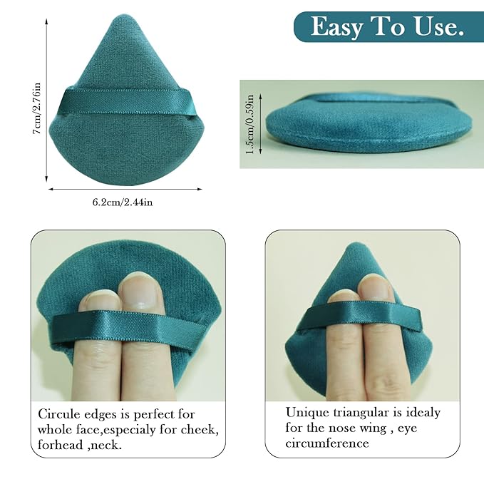 Powder Puffs Daubigny 6 Pieces Powder Puff Face Soft Triangle Makeup Puff for Loose Powder Mineral Powder Body Powder Velour Cosmetic Foundation Blender Sponge Beauty Makeup Tools(Peacock Blue)