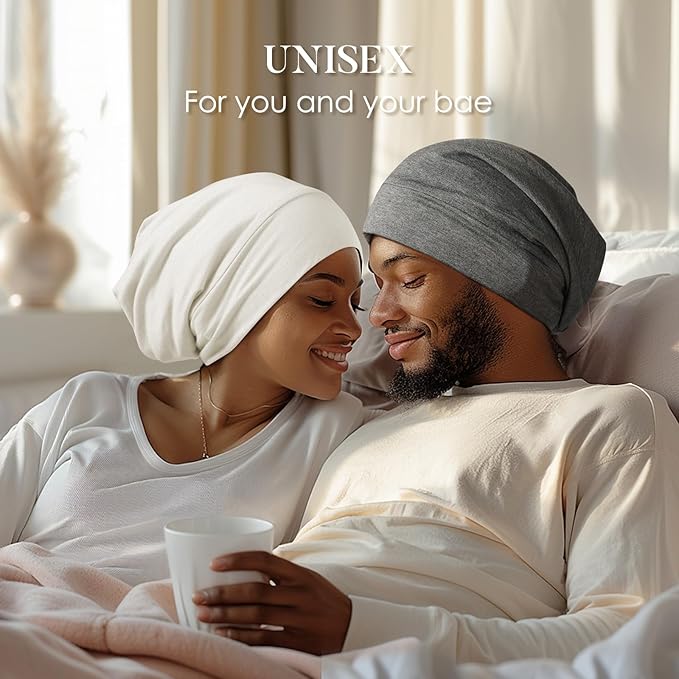 LULUSILK Mulberry Silk Lined Sleep Cap, No More Frizzy Tangled Hair, Stay On All Night Silk Hair Wrap for Sleeping with Adjustable Strap, Silk Bonnet for Women and Men, Dark Grey, Pack of 1