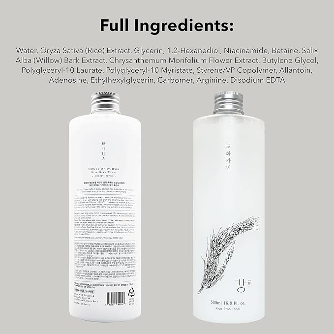 Gentle Rice Bran Toner Korean for Face (Tone, Rejuvenate & Moisturize) - Hydrating Vegan with Hyaluronic Acid - Rice Bran Extract (16.9 Fl oz)