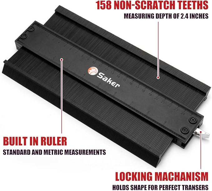 Saker Contour Gauge Profile Tool- Adjustable Lock-Precisely Copy Irregular Shape Duplicator - Must Have Tool for DIY Handyman, Construction (BLACK+10INCH)
