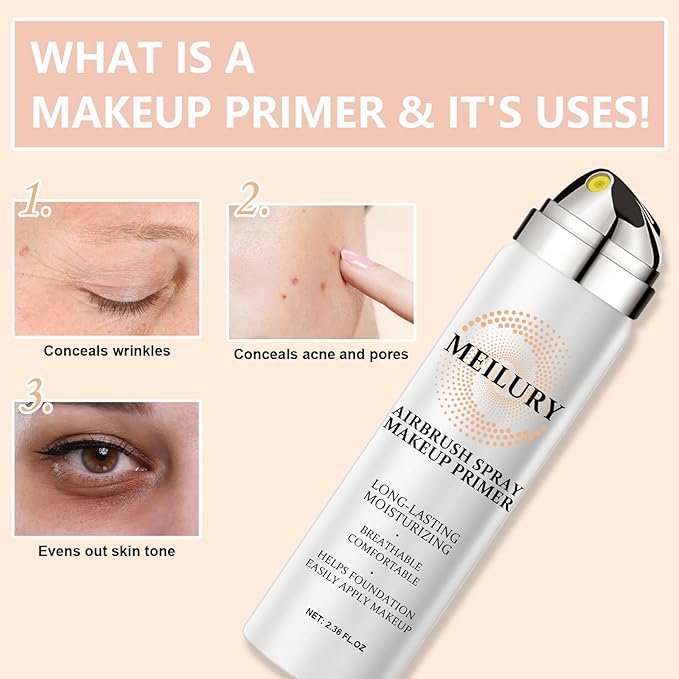 AirBrush Foundation Spray Set, Spray Foundation Makeup and Hydrating Face Air Primer Kit, Longwear Waterproof Liquid Matte Foundation Mist for Flawless Look (04 Porcelain)
