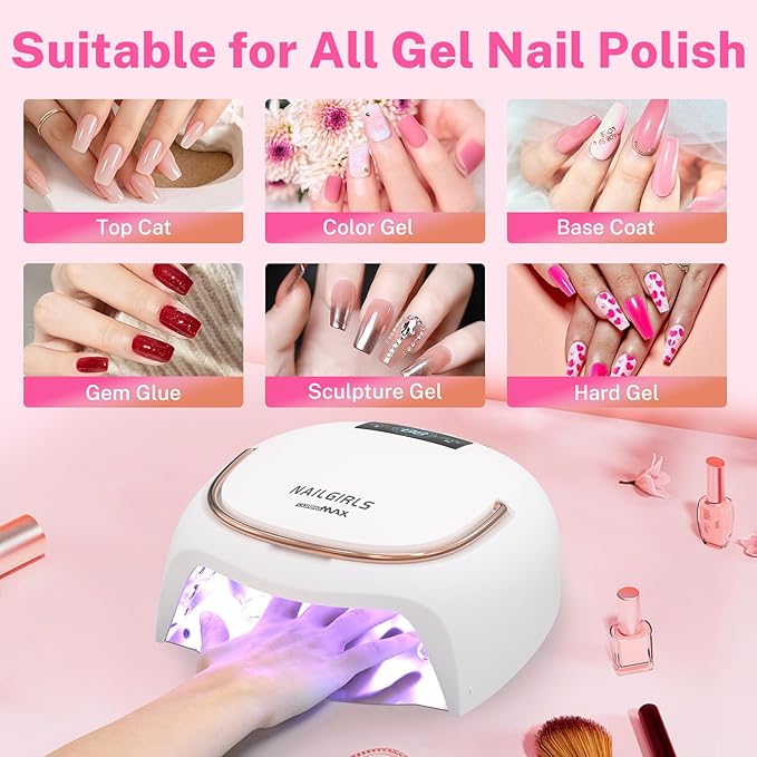 NAILGIRLS 80W UV LED Nail Lamp, Auto-Sensor LCD Display, UV Light for Gel Nails with 4 Timers Flash Cure for Gel Polish, Professional Nail Dryer Fast Curing Lamp Nail Art Tools for Women Girls