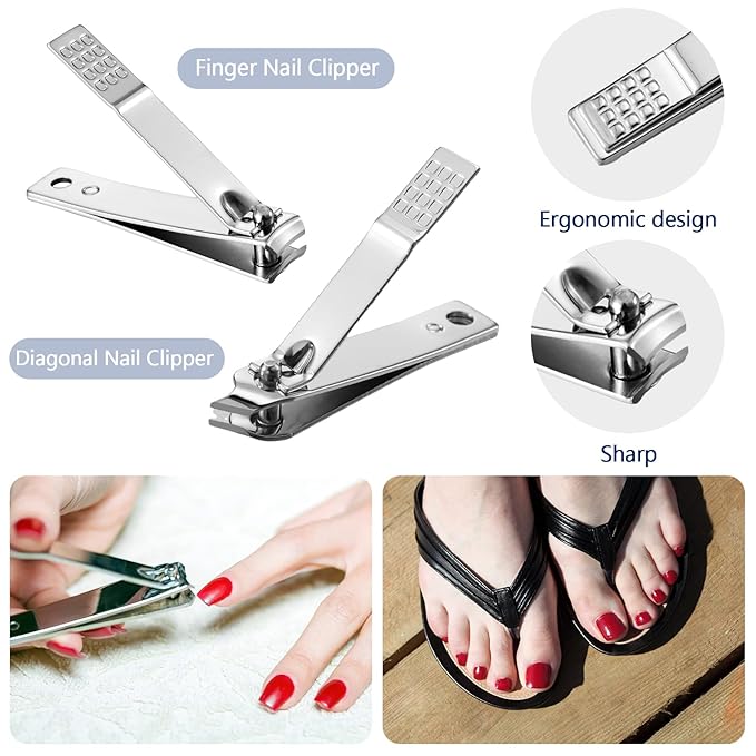 Geosar 50 Set Travel Manicure Kit Nail Clippers Pedicure Professional Nail Care Tools Stainless Steel Grooming Set with Portable Travel Case Gifts for Mother Father(8 In1,Black)