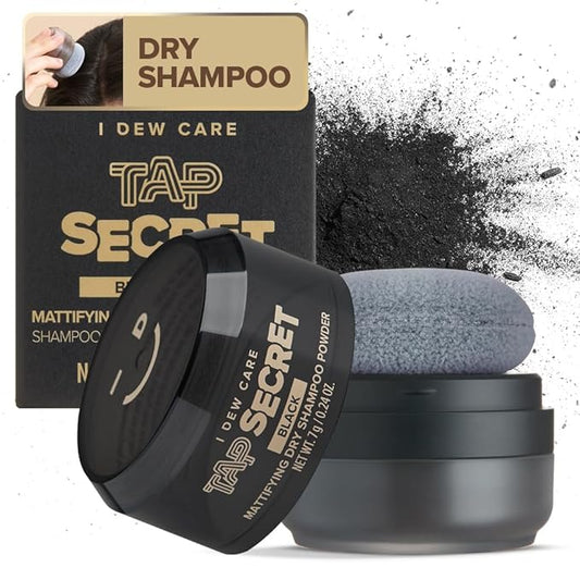 I DEW CARE Biotin Clarifying Dry Shampoo - Tap Secret Black | Strengthening & Volumizing, Powder Type, Refillable, Travel size, Non-aerosol, Black Hair, Korean Ginseng, 0.24 Oz