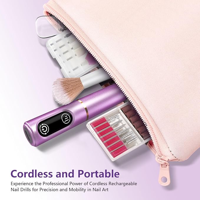 Cordless Nail Drill Electric Nail File Kit Rechargeable Professional Efile Nail Set, Portable Acrylic Gel Nail Polish Remover Machine Pedicure Manicure Tool, 11 Bits 56 Sanding Bands Salon Home