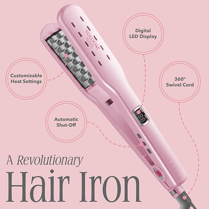 VOLOOM Petite 1” Inch Professional Volumizing Ceramic Flat Iron - Hair Volumizer & Styling Tool with Adjustable Temp & Auto Shut-Off for Lasting Volume for Medium or Fine Hair - Heat Resistant Case