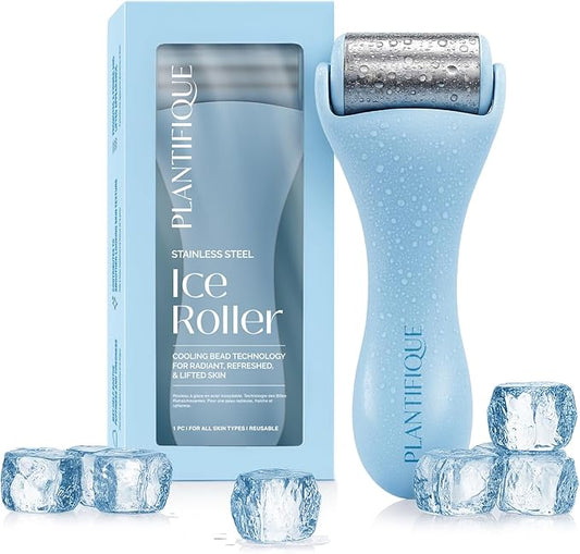 PLANTIFIQUE Facial Ice Roller - Puffiness Cryotherapy Skin Care Massage Tool - Stainless Steel Roller for Men & Women - Metal Massager for Face, Eyes and Body