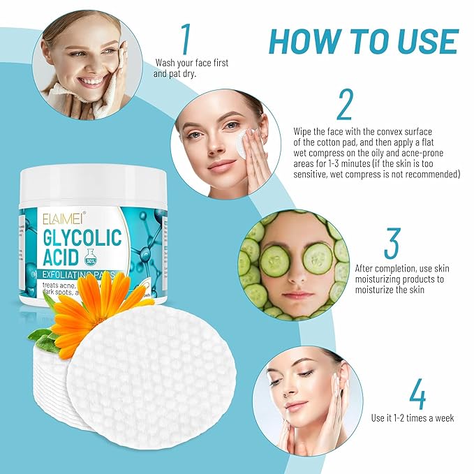 30% Glycolic Acid Pads Wipes for Skin Care Exfoliating Cleansing, Face Pore Cleaner Minimizer Acne Treatment, Chemical Peel Solution for Dark Spots, Breakouts, Scars,Reduce Wrinkle Fine Lines,100 Pads