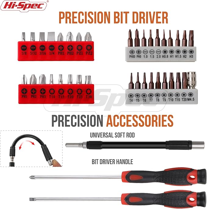 Hi-Spec 56pc Electronics Repair & Opening Tool Kit Set for Laptops, Devices, Computers, PC Building & Gaming Accessories. Precision Small Screwdrivers with Pry Tools