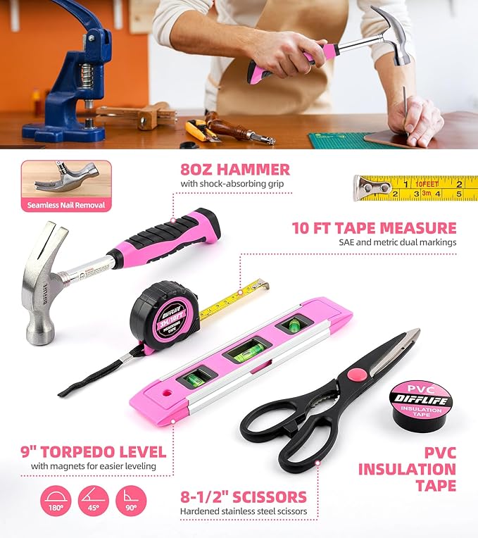 Pink Power-Screwdrivers Tool Set for Women,3.6V Power Screwdriver Cordless Rechargeable Tool Kit 143-Piece Electric Screwdriver Cordless Tool Set Pink 143PCS Tool Box