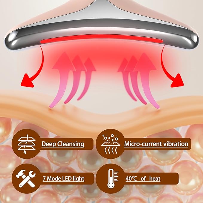 VGY 7-in-1 Face Massager Tool for Skin Care, Red Light Therapy for Face, Double Chin Gift (Pink)
