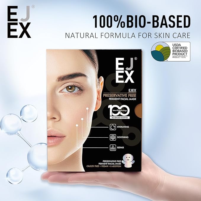 EJEX Face and Neck Sheet Mask,Hydrating Face Masks Skincare, Bio-Based Collagen Mask for Sensitive Skin,Chemical Free,Redness Reducing&Soothing&Repairing Facial Mask for Skin Care,38gx5ea