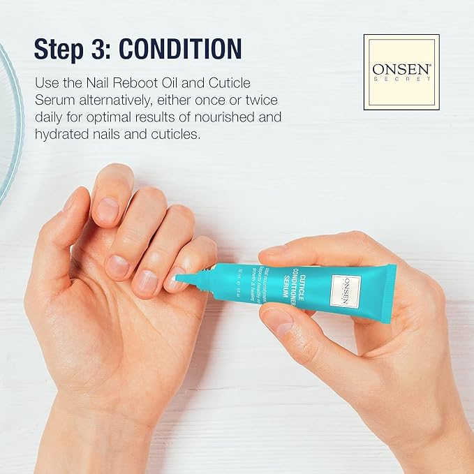 Onsen Secret Ultimate Nail Reboot Kit - Professional Nail File and Buffer, 3-Way Block w/Replacement Pads, Nail Strengthening Cuticle Cream, Reboot Oil & Anti Aging Hand Lotion