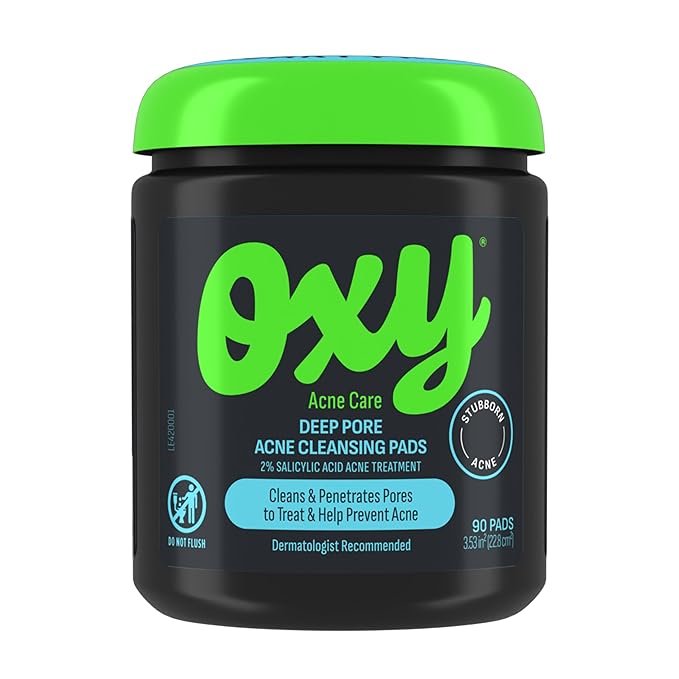 Oxy Deep Pore Acne Facial Cleansing Pads, Maximum Strength 2% Salicylic Acid Stubborn Acne Treatment, Fights Breakouts, Exfoliates, Unclogs Pores, Treats Blackheads - 90 Pads (3)