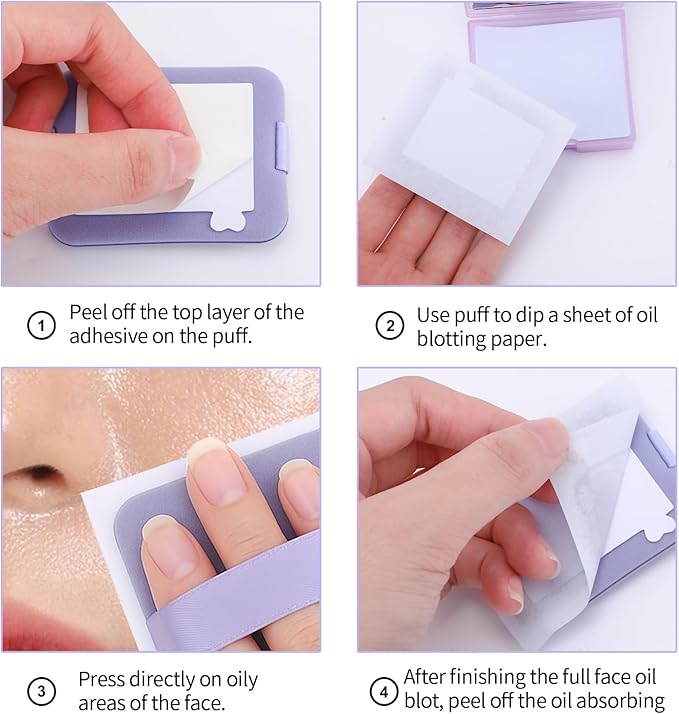 Erinde Oil Blotting Sheets for Face with Mirror and Puff, 300 Sheets Oil Blotting Paper for Oily Skin, Face Oil Absorbing Sheets, Natural Oil Control Film, Absorb Excess Oil, Makeup Friendly