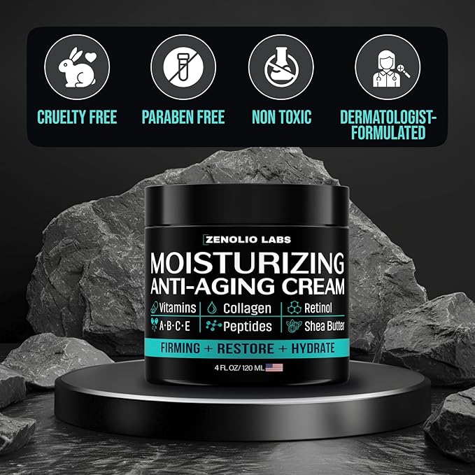 Mens Face Moisturizer Cream - Anti Aging & Wrinkle Face Cream - Mens Facial Moisturizer - Retinol, Collagen, Peptides, Shea Butter, Vitamins E & A - Facial Skin Care Eye Lotion - Day & Night – 4 oz