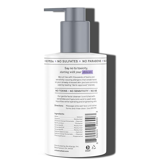 Face Wash - Gentle & Hydrating Face Cleanser for Sensitive Skin - Ceramides, Hyaluronic Acid & Glycerin - No Common Irritants - Non-Foaming - Soap Free - Fragrance Free - 7 Ounce