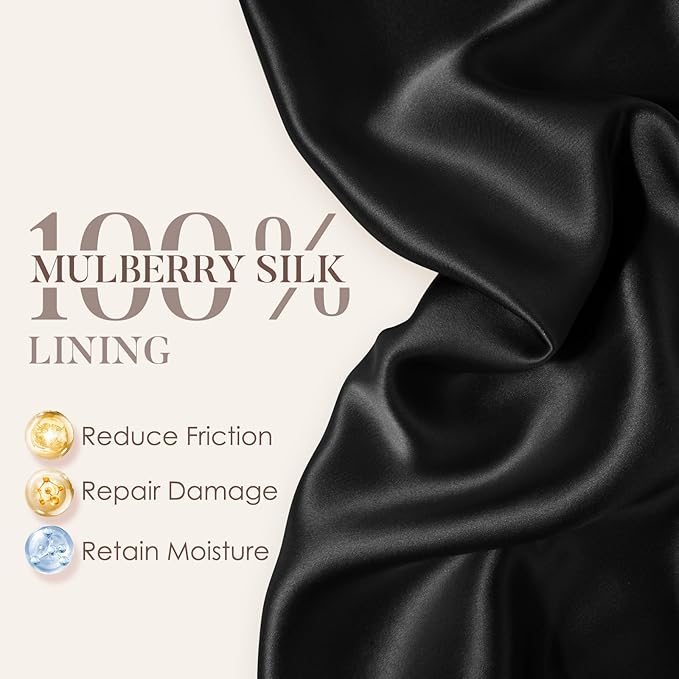 LULUSILK Mulberry Silk Lined Sleep Cap, No More Frizzy Tangled Hair, Stay On All Night Silk Hair Wrap for Sleeping with Adjustable Strap, Silk Bonnet for Women and Men, Dark Grey, Pack of 1