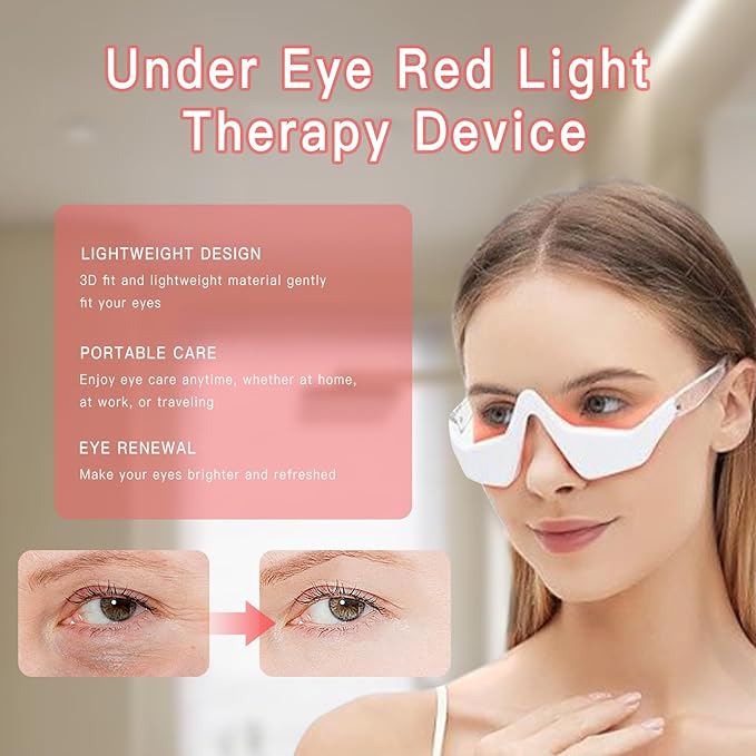Under Eye Red Light Therapy Massager, Red Light Therapy Eyelift Device with Microcurrent, Under Eyes Red Light Therapy Glasses Treatment Eye Bags Dark Circles Puffiness Wrinkles Fine Lines