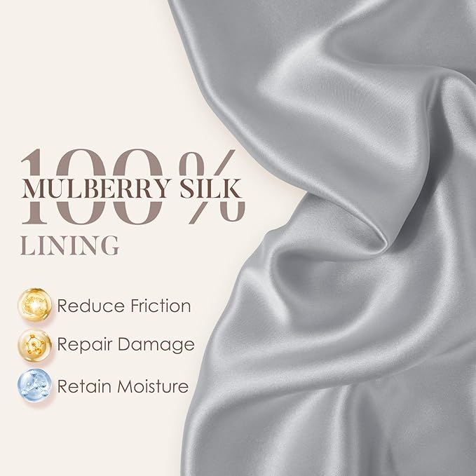 LULUSILK 100% Mulberry Silk Lined Sleep Cap Silk Bonnet for Sleeping, No More Frizzy Tangled Hair, Stay On All Night Adjustable Silk Hair Wrap for Sleeping, Assorted Color Light Grey, Pack of 1
