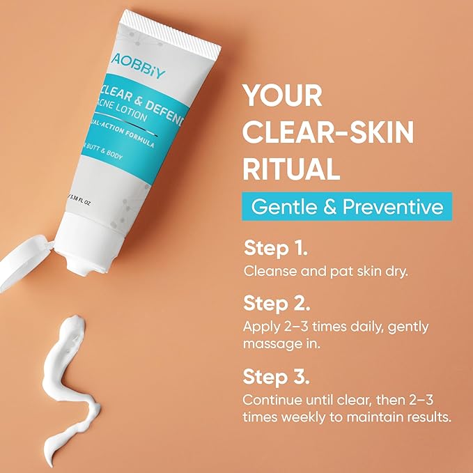 Butt Acne Clearing Treatment Cream: Clears & Prevents Breakouts Fast – Gentle Body & Back Lotion for Clogged Pores, Folliculitis & Bumps, 2% Salicylic Acid & Niacinamide, Ideal for Women, Men & Teens