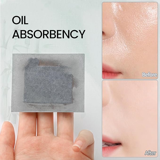 Erinde Oil Blotting Sheets for Face with Mirror and Puff, 300 Sheets Oil Blotting Paper for Oily Skin, Face Oil Absorbing Sheet, Natural Oil Control Film, Absorb Excess Oil, Bamboo Charcoal