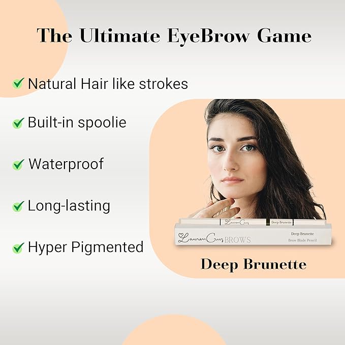 Eyebrow Pencil Make Up for Women - Long-lasting and Waterproof Eyebrow Pencil by Lauren Cruz - Dual-Ended Eyebrow Pen with Micro-tip and Spoolie -Fuller Look Brow Pencil - Deep Brunette