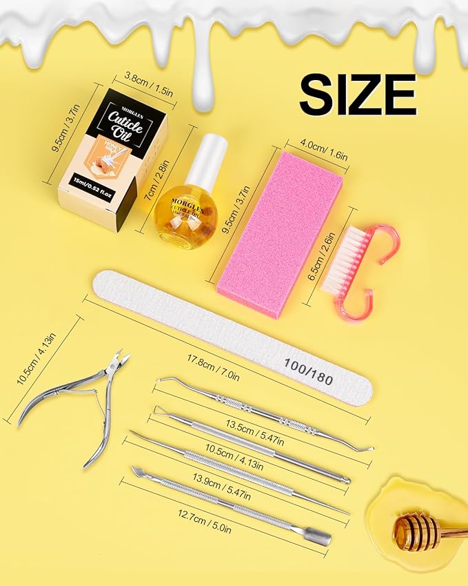 MORGLES Nail File and Buffer Blocks with Nail Care Kit, 13 Pcs Manicure Kit for Women with Milk and Honey Cuticle Oil and Cuticle Trimmer Set