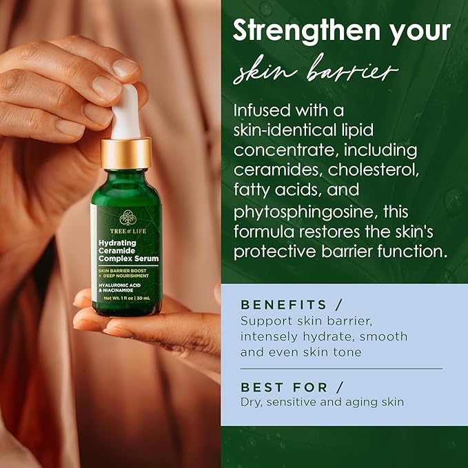 Tree of Life Beauty Ceramide Serum Complex - Skin Barrier Serum with Hemp Seed Oil - Nourishing Barrier Serum with Hyaluronic Acid, Niacinamide and Colloidal Oatmeal - Hydrating Serum for Face 1 Fl Oz