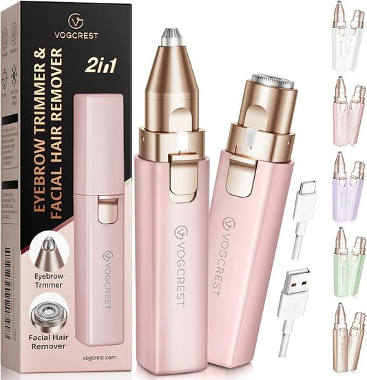 Rechargeable Facial Hair Remover for Women: 2 in 1 Electric Eyebrow and Facial Hair Remover - Suitable for Middle-aged Women’s Eyebrow, Chin, and Cheek Trimming - with Built-in LED Light(Pink)