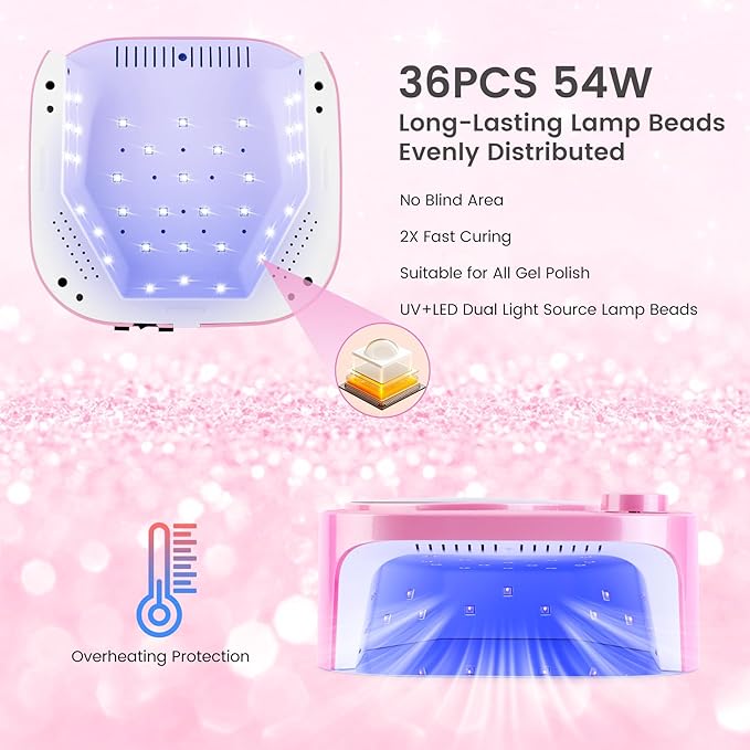 Lavinda 54W UV LED Nail Lamp, Professional UV Light for Gel Nails Rechargeable Cordless Nail Dryer with 36 Lamp Beads, 4 Timer Settings & Auto Sensor, Fast Curing Gel Light for Home and Salon Use
