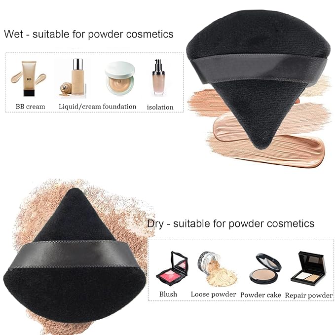 24 Pieces Powder Puff, Triangle Makeup Puff Cotton Powder Face Washable Body Powder Puff for Loose Powder Body Cosmetic Foundation Sponge Makeup Tool (24Black)