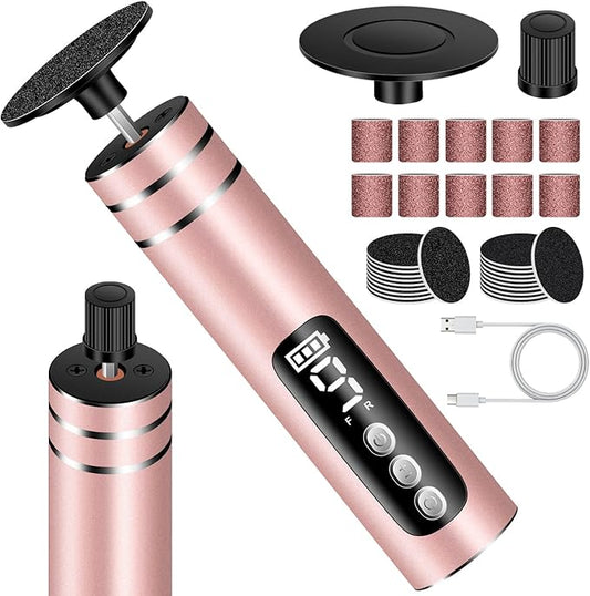 EAONE Portable Electric Foot File-Callus Remover for Feet, Professional 2 in 1 Foot/Nail Filer -Digital Display for Battery Level & 9 Speed Control-Rechargeable Pedicure Tool for Dead Skin (Rose Gold)