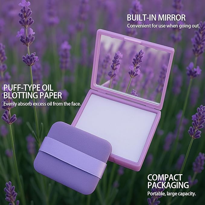 Erinde Oil Blotting Sheets for Face with Mirror and Puff, 300 Sheets Oil Blotting Paper for Oily Skin, Face Oil Absorbing Sheets, Natural Oil Control Film, Absorb Excess Oil, Makeup Friendly