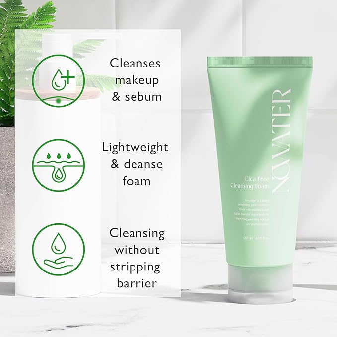NOWATER Cica Pore Cleansing Foam | Pore Cleansing and Sebum Control | Cica, Hyaluronic Acid, Aloe | Daily Face Wash | Korean Skin Care for face (4.05 fl.oz)