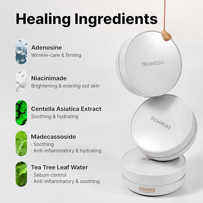 TROIAREUKE A+ Cushion Foundation (Shade 21) I Natural Coverage Foundation Makeup, Moisturizing Finish for Sensitive, Oily, Combination Skin, Skin Care Cushion I Korean Aesthetic Makeup