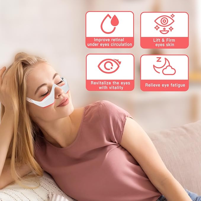 Under Eye Red Light Therapy Massager, Red Light Therapy Eyelift Device with Microcurrent, Under Eyes Red Light Therapy Glasses Treatment Eye Bags Dark Circles Puffiness Wrinkles Fine Lines