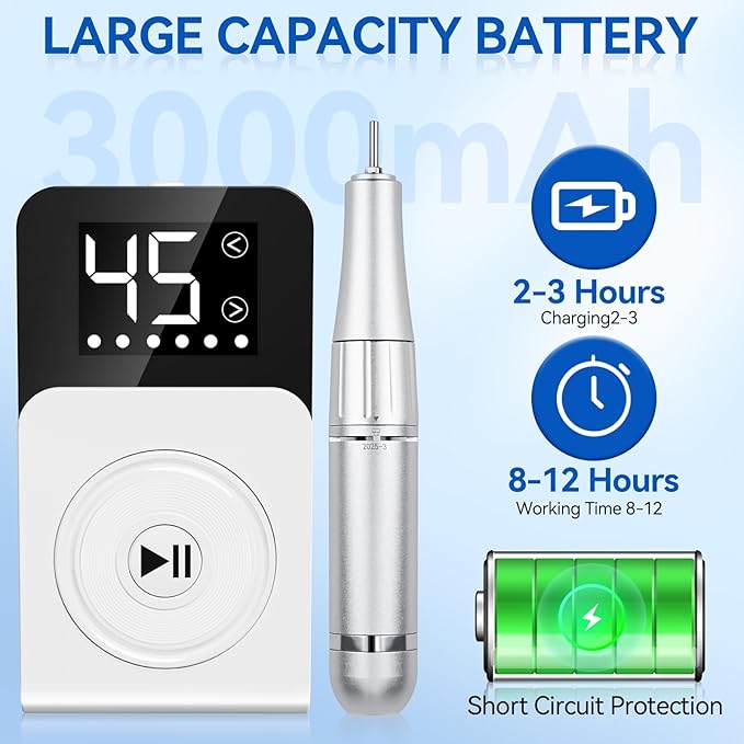 Nail Drill, Professional 45000RPM Electric Nail File with 12 Drill Bits Remover Gel Nail Polish Acrylic Nails Manicure for Salon Home(White)