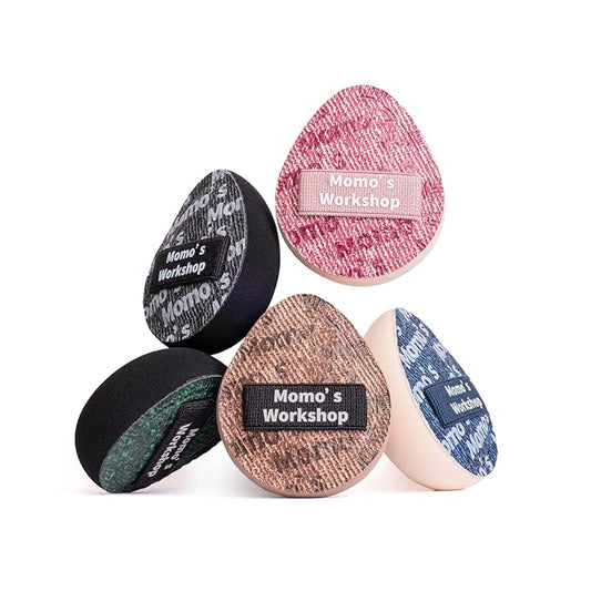 Mini Denim Makeup Sponge Set, Multi-Use Blenders Sponge for Liquid/Cream/Concealer/Blush/Highlighter, Perfect for Detail Work & Travel,Beginer-Friendly & Reusable,5PCS with Storage Csse