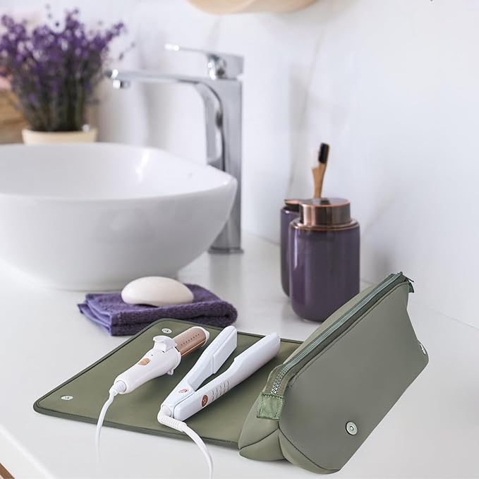 Hair Tools Travel Bag and Heat Resistant Mat for Flat Irons, Straighteners, Curling Iron, and Haircare Accessories, 2-in-1 design, with Interior Pockets, Portable Organizer