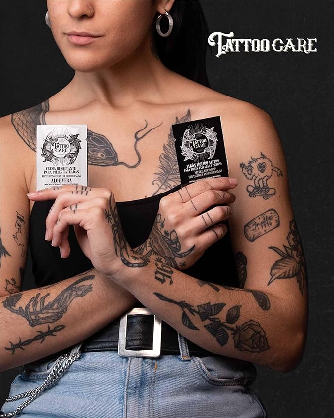 Tattoo Aftercare Kit - Cream and Soap (50-Pack), Brightening Formula for Tattoo Artists & Travel - Ink Hydration Tattoo Lotion Pillow Packs